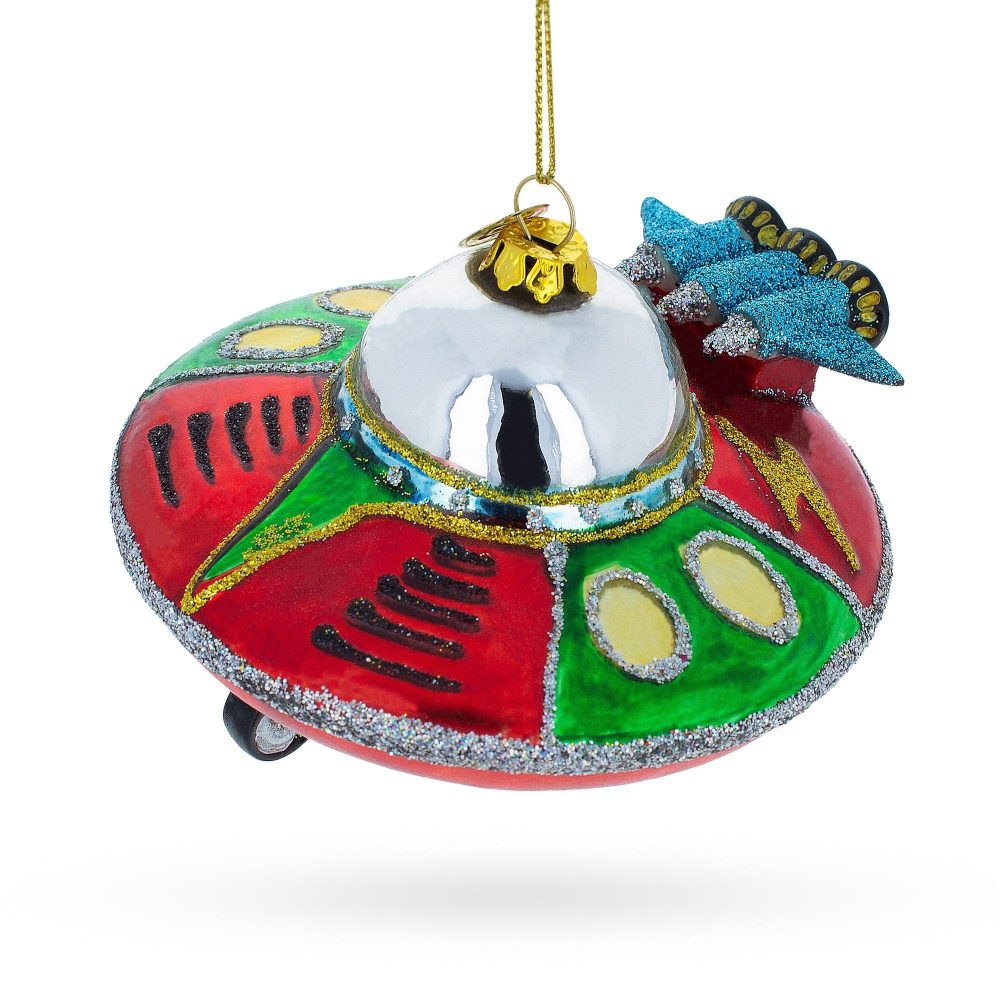 Mysterious Ufo / Alien Saucer Blown Glass Christmas Ornament  |   Cosmic Cosmic Cosmic