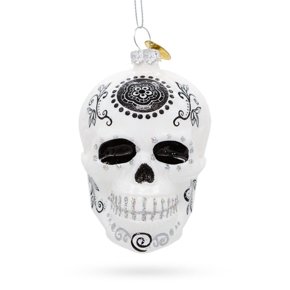 Mystical White Skull Blown Glass Christmas Ornament  |   Occasions Occasions Occasions