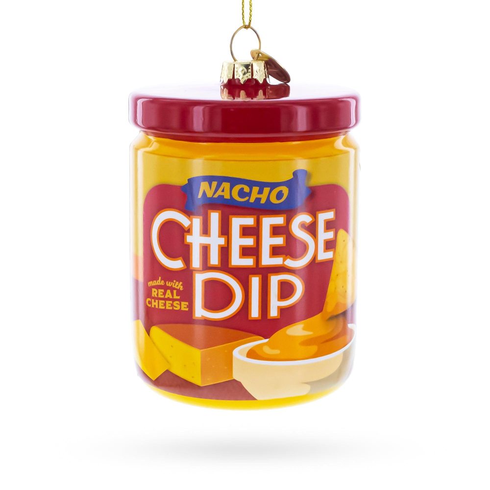 Nacho Cheese Dip Jar Blown Glass Christmas Ornament  |   Food Food Food