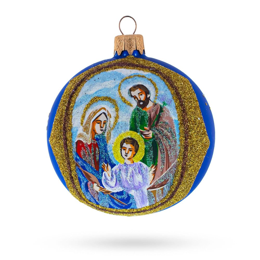 Nativity Scene Sparkling Blown Glass Ball Christmas Ornament 3.25 Inches  |   Religious Ornaments Ornaments Religious Ornaments