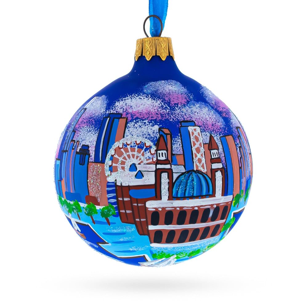 Navy Pier, Chicago, Illinois Glass Ball Christmas Ornament 3.25 Inches  |   Travel Ornaments Travel