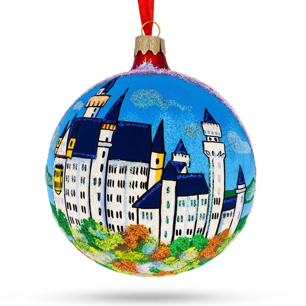 Neuschwanstein Castle, Fussen, Germany Glass Ball Christmas Ornament 4 Inches  |   Travel Ornaments Travel