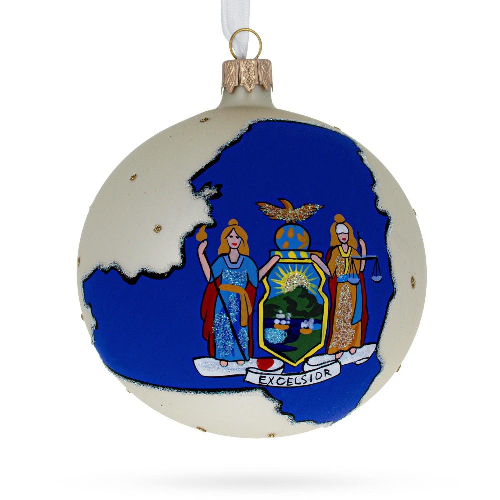 New York State, Usa Glass Ball Christmas Ornament 4 Inches  |   Travel Ornaments Travel