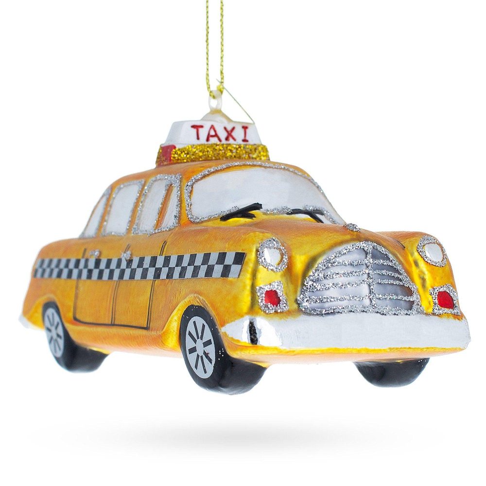 New York Yellow Taxi Blown Glass Christmas Ornament  |   Personalized Ornaments Personalized