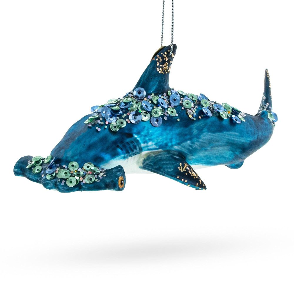 Ocean Stalker: Hammerhead Shark Glass Christmas Ornament  |   Animals Animals Animals