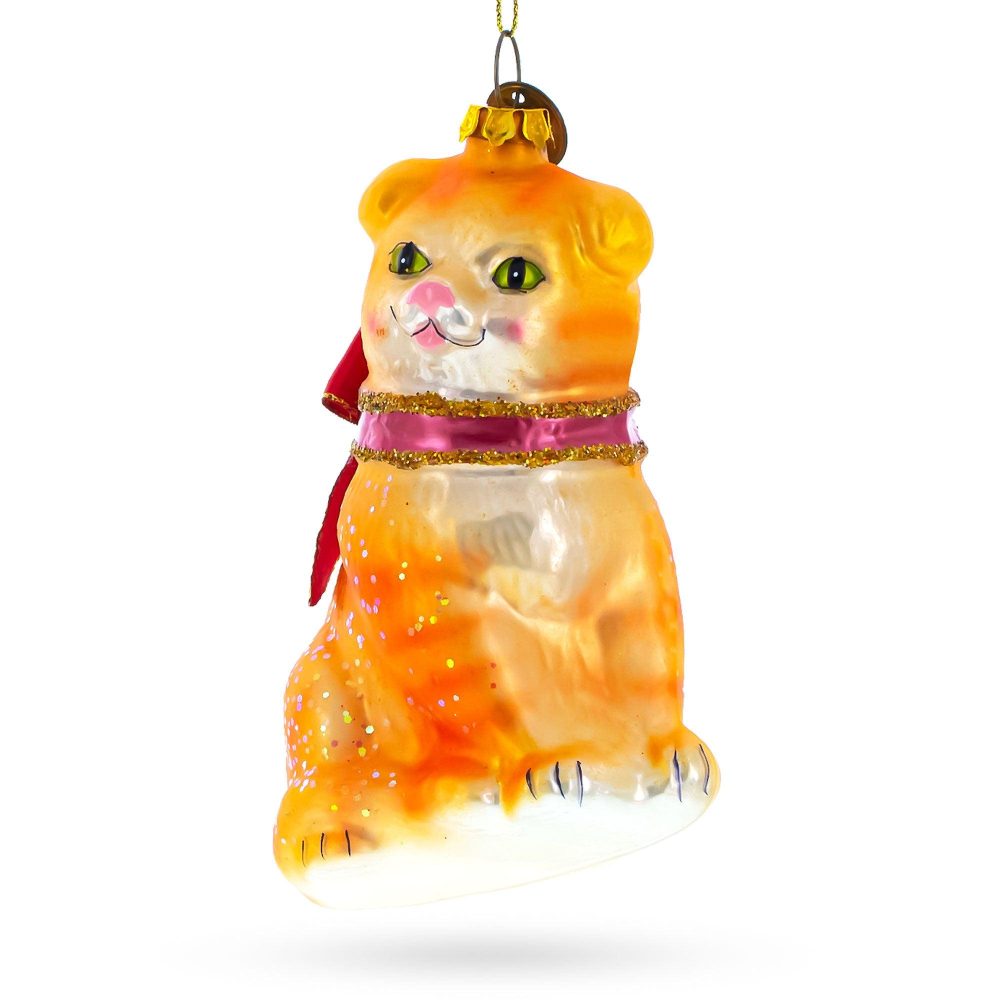 Orange Tabby Cat Blown Glass Christmas Ornament  |   Animals Animals Animals