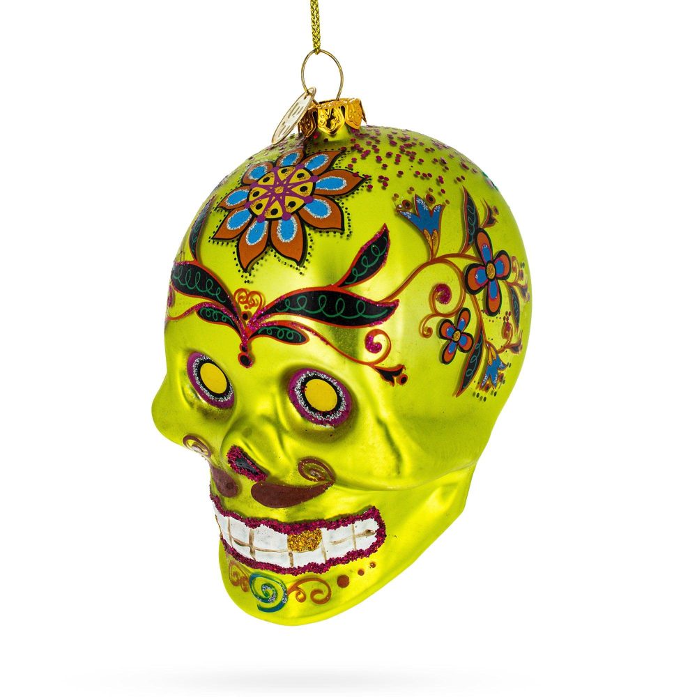 Ornate Decorated Skull Blown Glass Christmas Ornament  |   Occasions Occasions Occasions