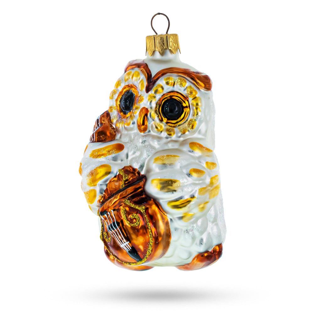 Owl Playing Cello Mini Glass Christmas Ornament  |   Animals Animals Animals