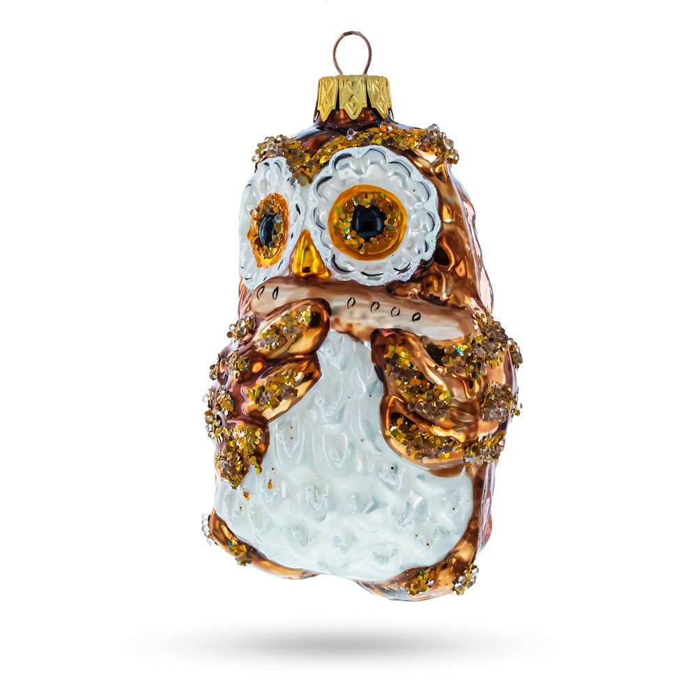 Owl Playing Harmonica Mini Glass Christmas Ornament  |   Animals Animals Animals