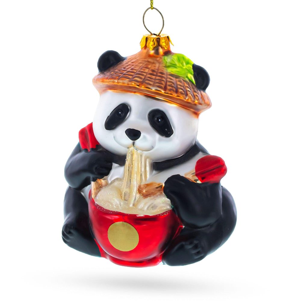 Panda Eating Ramen Blown Glass Christmas Ornament  |   Animals Animals Animals