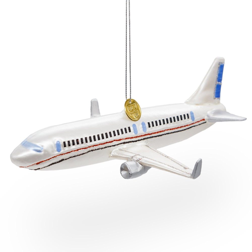 Passenger Jet Airplane Blown Glass Christmas Ornament  |   Personalized Ornaments Personalized