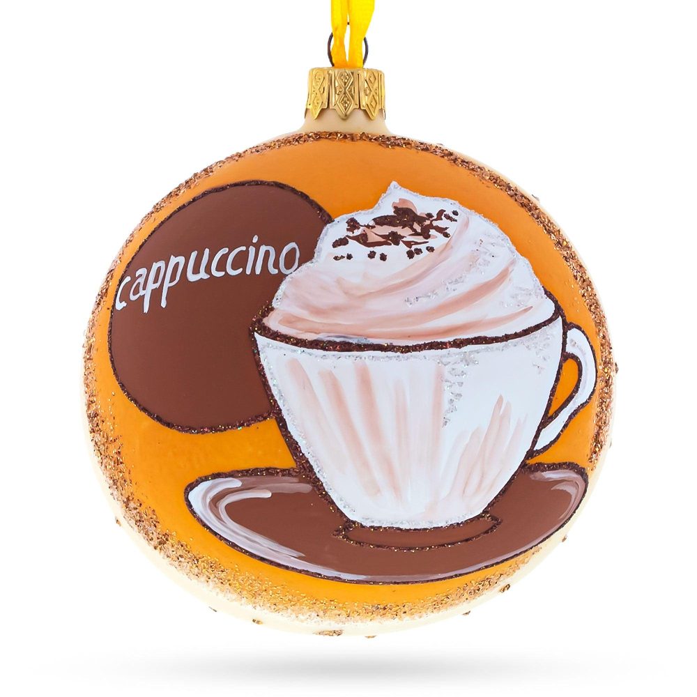 Passionate Cappuccino Lover Glass Ball Christmas Ornament 4 Inches  |   Food Food Food