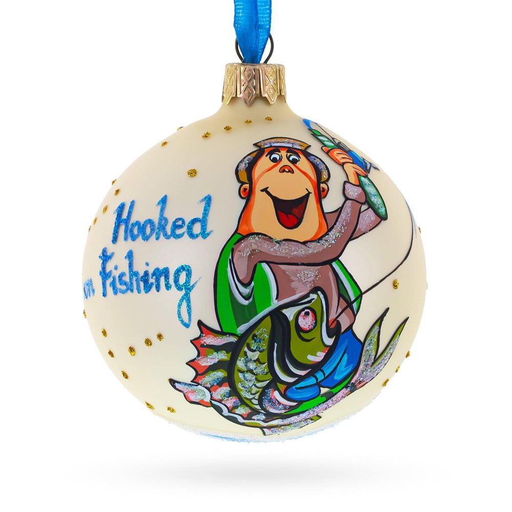 Passionate Hooked On Fishing Blown Glass Ball Christmas Ornament 3.25 Inches  |   Hobby Hobby Hobby