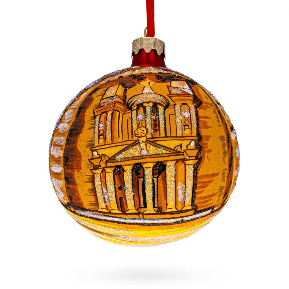 Petra, Jordan Glass Ball Christmas Ornament 4 Inches  |   Travel Ornaments Travel