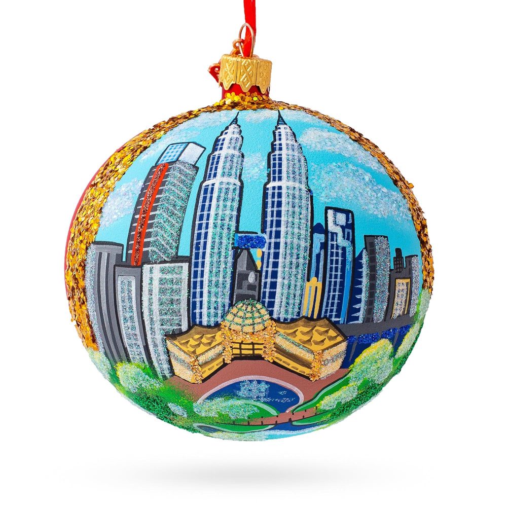 Petronas Twin Towers, Kuala Lumpur, Malaysia Glass Ball Christmas Ornament 4 Inches  |   Travel Ornaments Travel