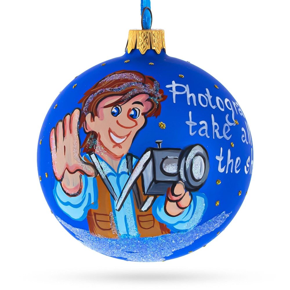 Photographer Holding Camera Blown Glass Christmas Ornament 3.25 Inches  |   Occupations Occupations Occupations