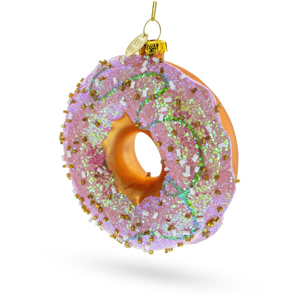 Pink Glazed Doughnut Blown Glass Christmas Ornament  |   Food Food Food