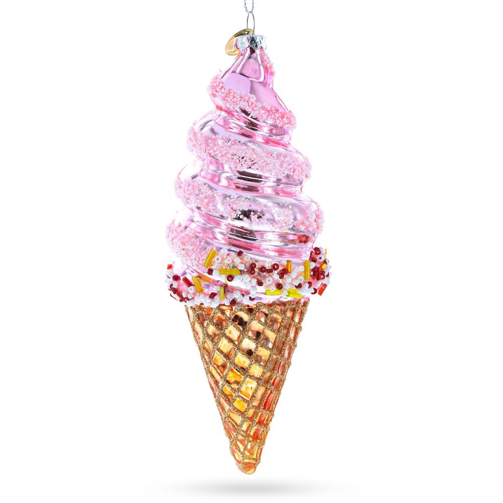 Pink Ice Cream Blown Glass Christmas Ornament  |   Food Food Food