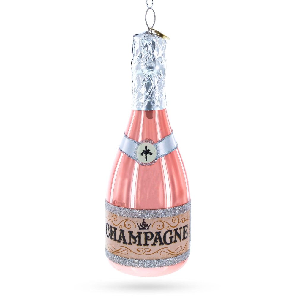 Pink Sparkling Wine Blown Glass Christmas Ornament  |   Food Food Food