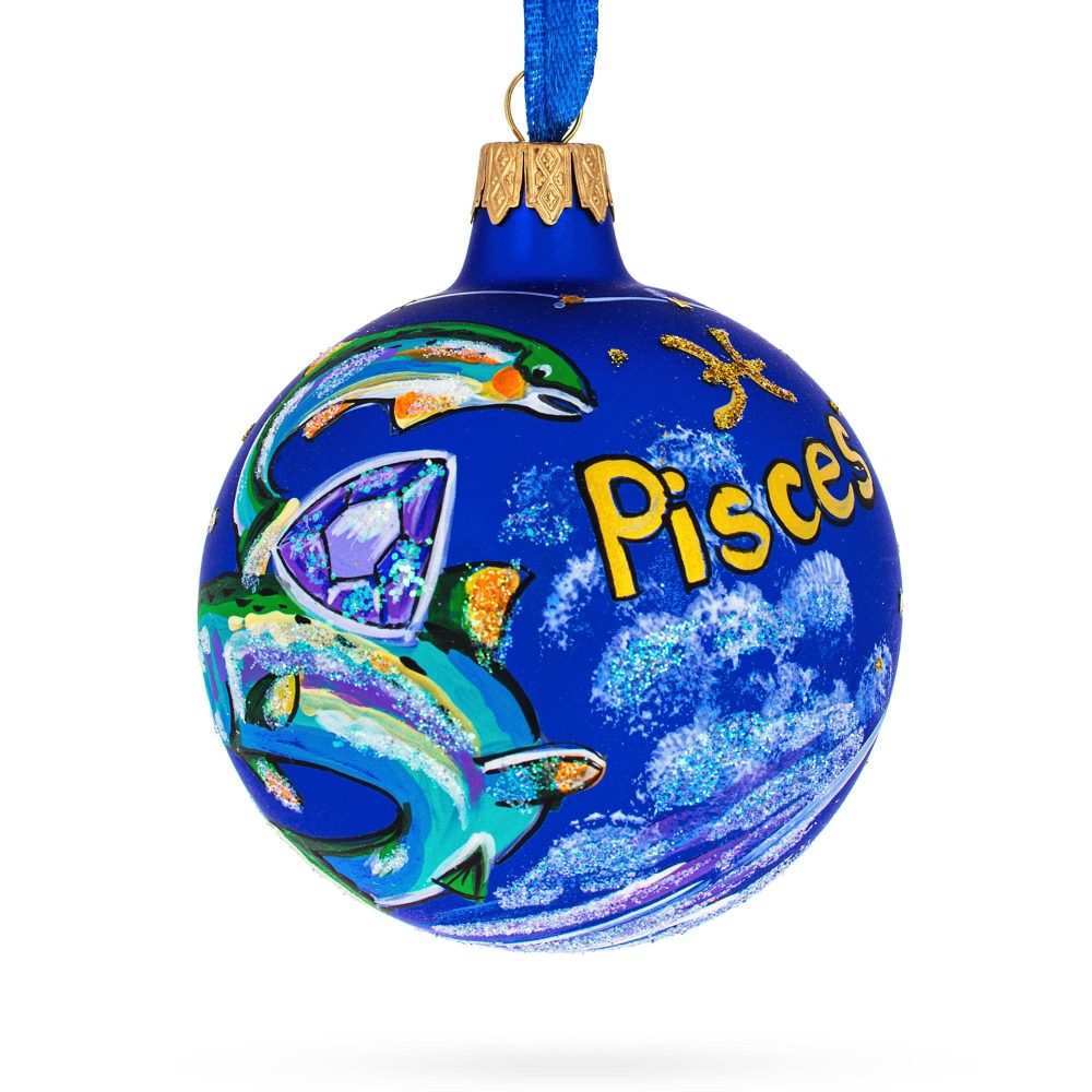 Pisces Zodiac Horoscope Sign Blown Glass Ball Christmas Ornament 3.25 Inches  |   Horoscope Horoscope Horoscope