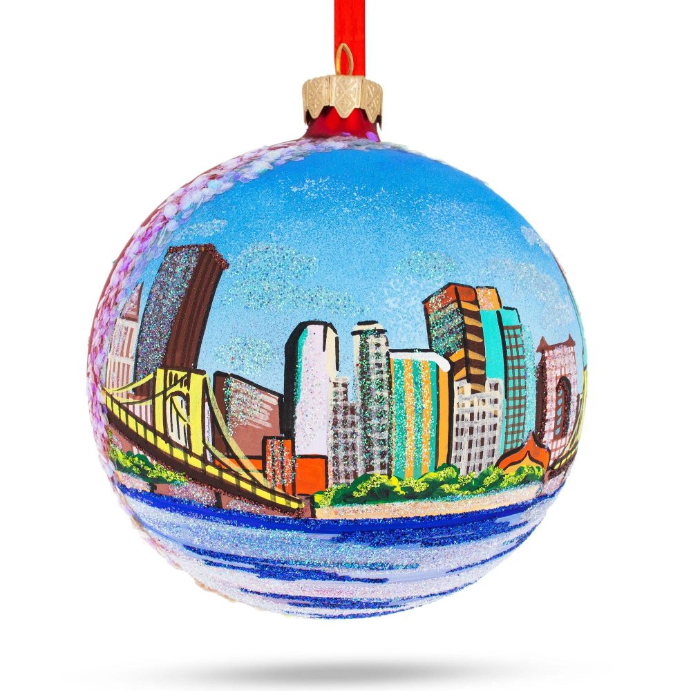 Pittsburgh, Pennsylvania Glass Ball Christmas Ornament 4 Inches  |   Travel Ornaments Travel