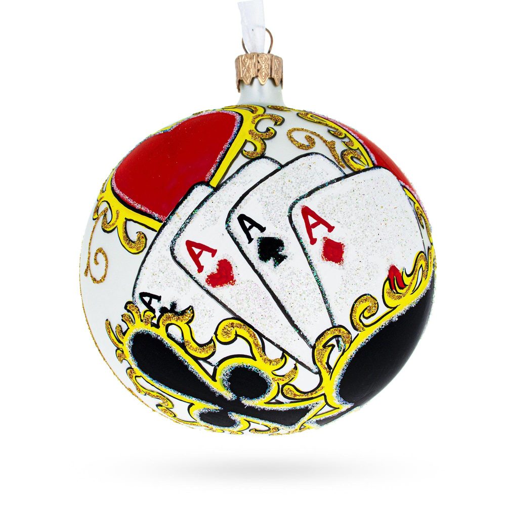 Playing Cards And Casino Chips Blown Glass Ball Christmas Ornament 4 Inches  |   Hobby Hobby Hobby