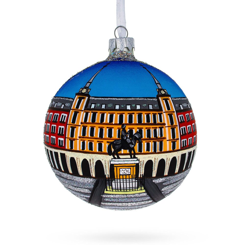 Plaza Mayor, Madrid, Spain Glass Ball Christmas Ornament 4 Inches  |   Travel Ornaments Travel