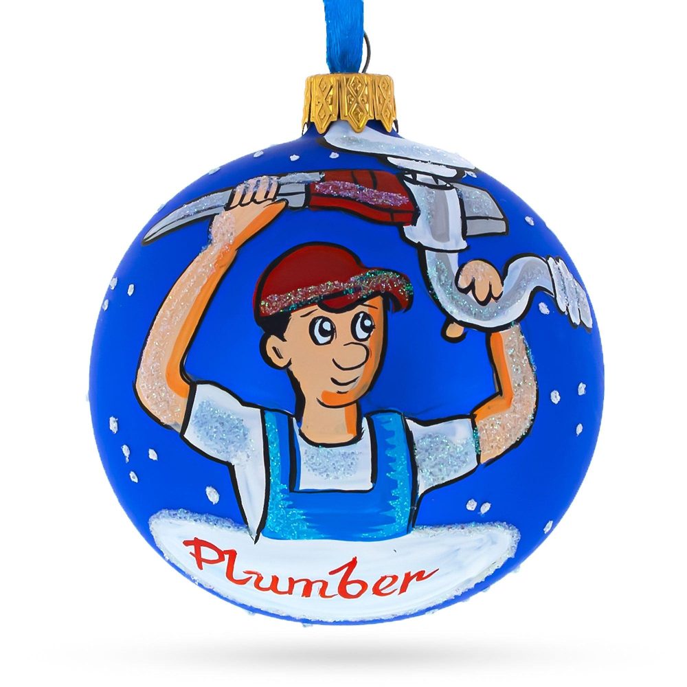 Plumber Blown Glass Ball Christmas Ornament 3.25 Inches  |   Occupations Occupations Occupations