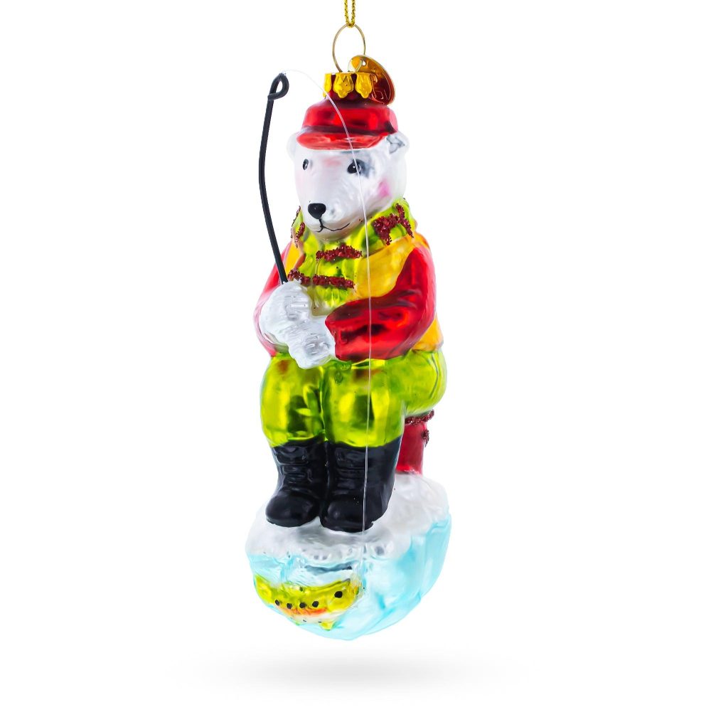 Polar Bear Ice Fishing Blown Glass Christmas Ornament  |   Animals Animals Animals