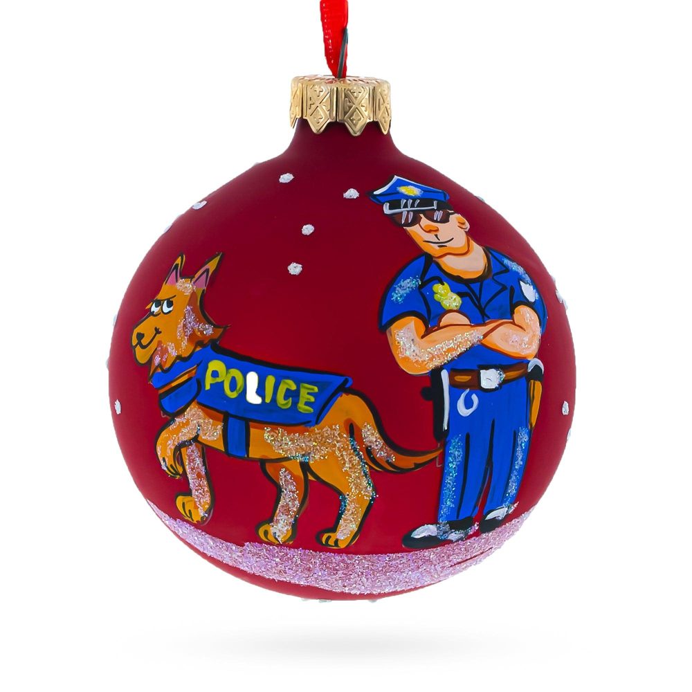 Policeman & Canine Blown Glass Ball Christmas Ornament 3.25 Inches  |   Occupations Occupations Occupations