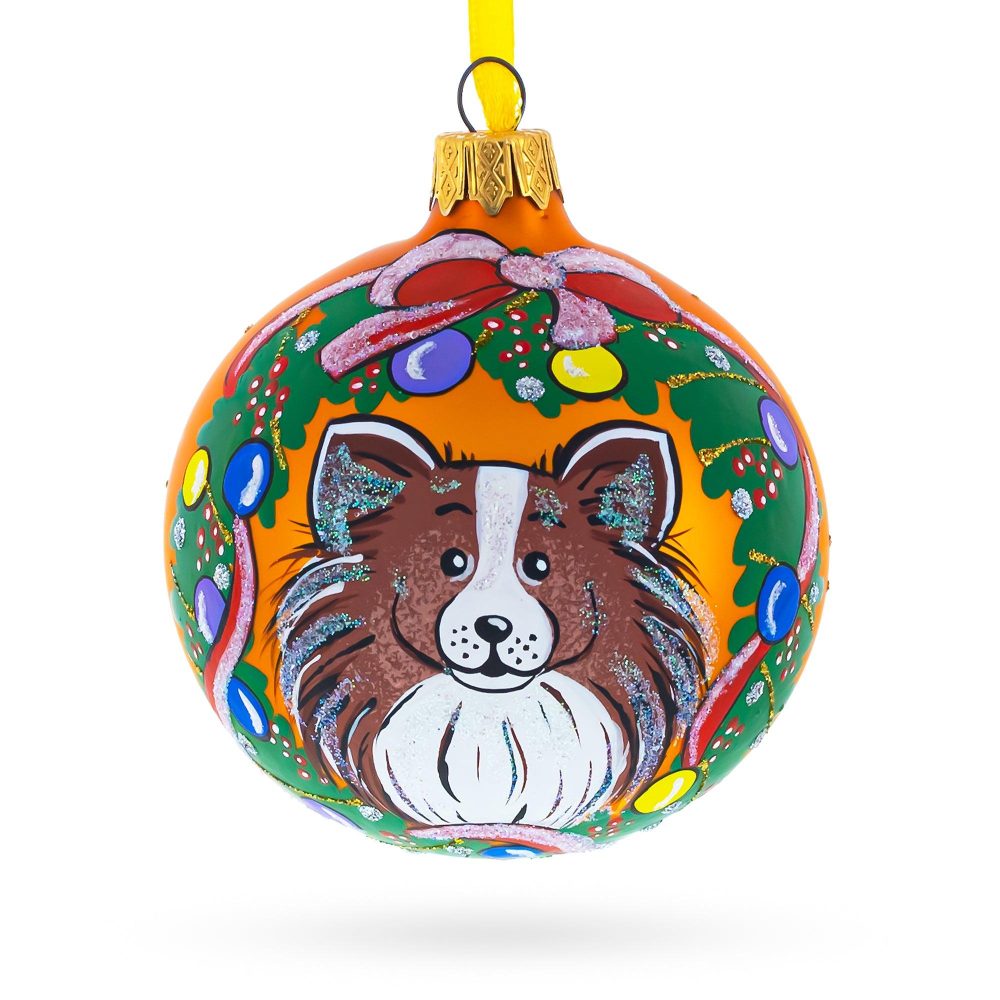 Pomeranian Pup Blown Glass Ball Christmas Ornament 3.25 Inches  |   Animals Animals Animals