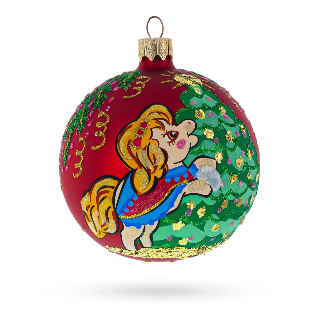 Pony Horse Decorating Tree Blown Glass Ball Christmas Ornament 3.25 Inches  |   Animals Animals Animals