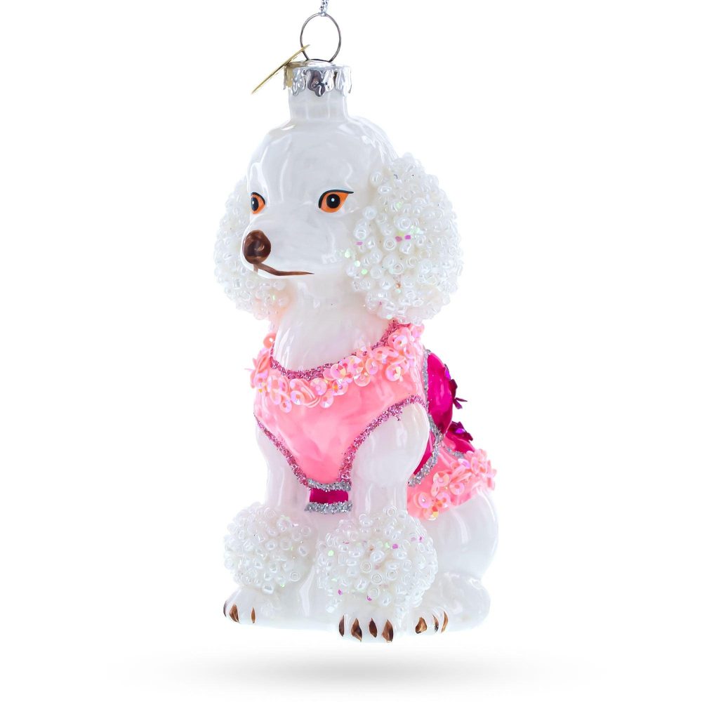 Poodle In Pink Costume Blown Glass Christmas Ornament  |   Animals Animals Animals