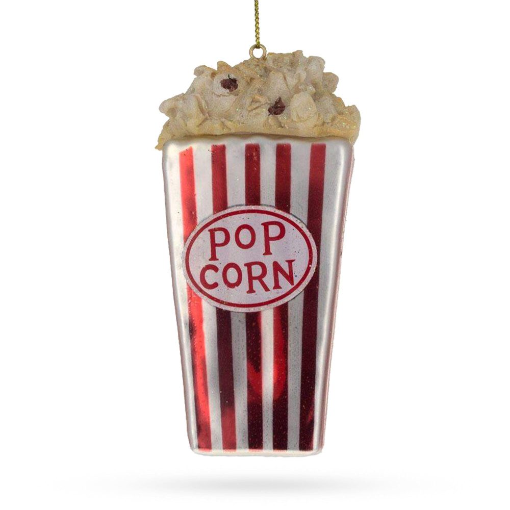 Popcorn Bucket For Movie Enthusiast Glass Christmas Ornament  |   Food Food Food