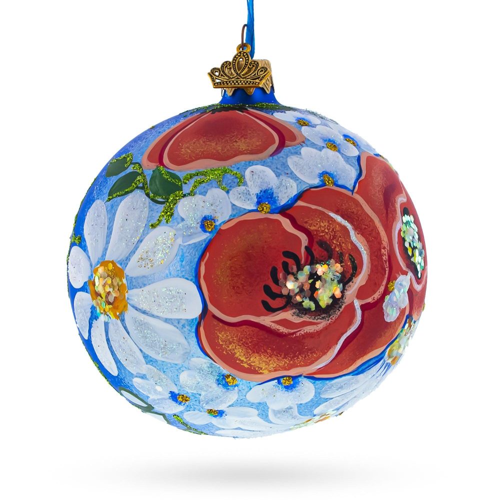 Poppies And Chamomiles Glass Ball Ornament  |   Flowers Flowers Flowers