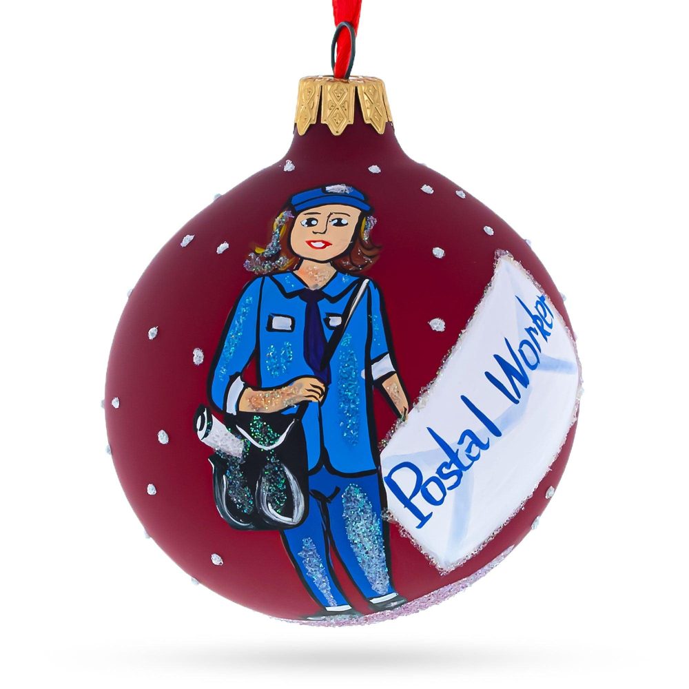 Postal Worker Blown Glass Ball Christmas Ornament 3.25 Inches  |   Occupations Occupations Occupations