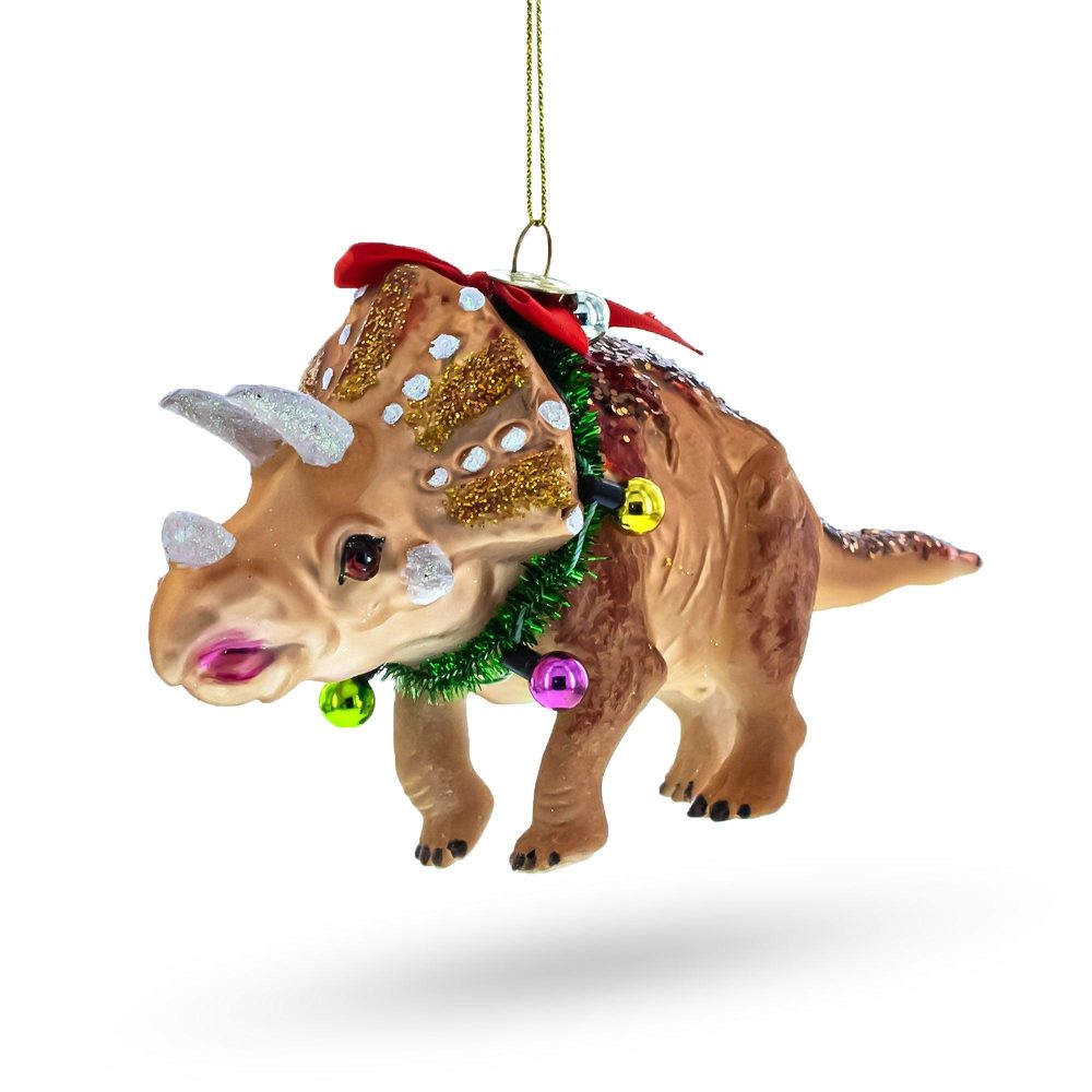 Prehistoric Dinosaur In Wreath Glass Christmas Ornament  |   Animals Animals Animals