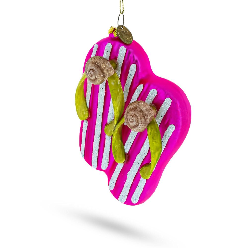 Pretty Pink Flip Flops Slippers Glass Christmas Ornament  |   Fashion Fashion Fashion