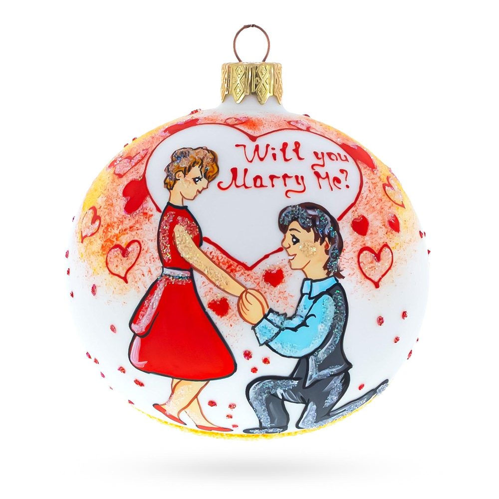 Proposal ‘Will You Marry Me?’ Blown Glass Ball Christmas Ornament 4 Inches  |   Love Love Love