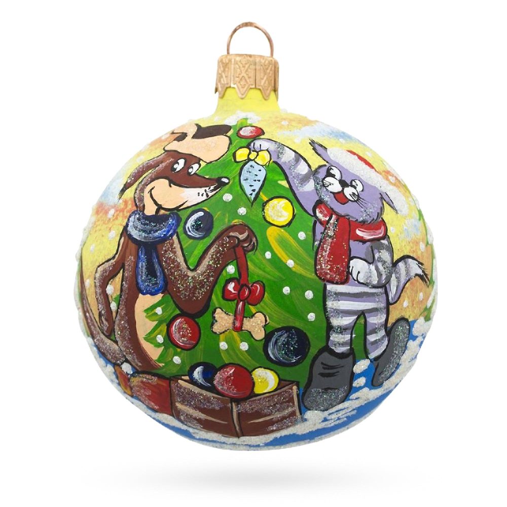 Prostokvashino Animated Tales Blown Glass Ball Christmas Ornament 3.25 Inches  |   Animals Animals Animals