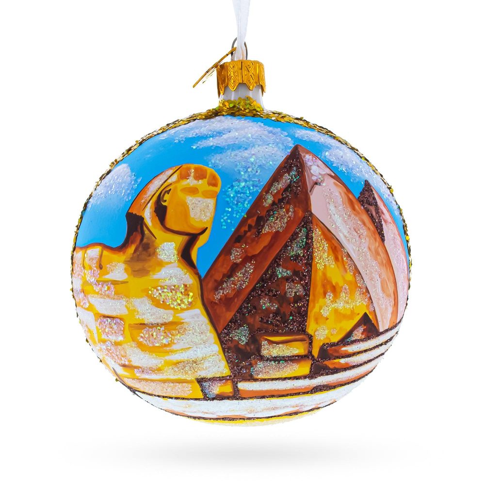 Pyramids And Great Sphinx Of Giza, Egypt Glass Ball Christmas Ornament 4 Inches  |   Travel Ornaments Travel