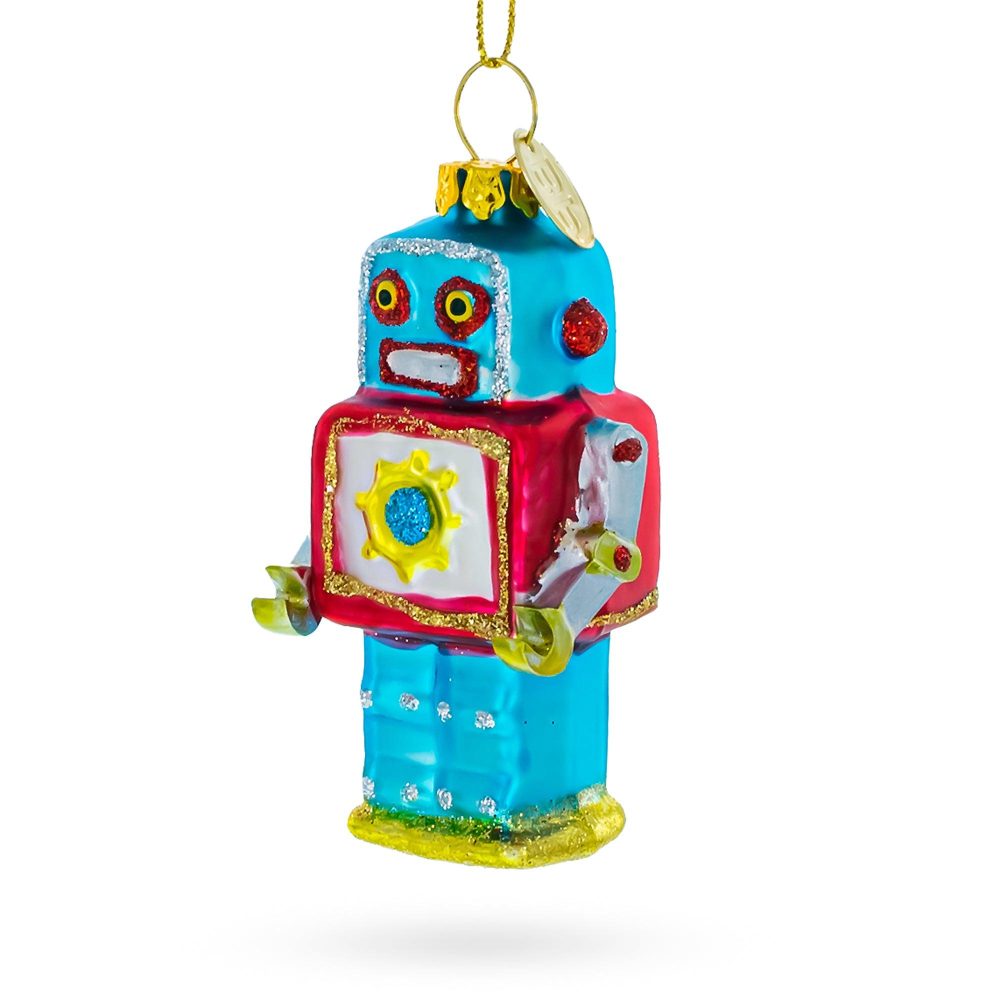 Quirky Square-Headed Robot Blown Glass Christmas Ornament  |   Cosmic Cosmic Cosmic