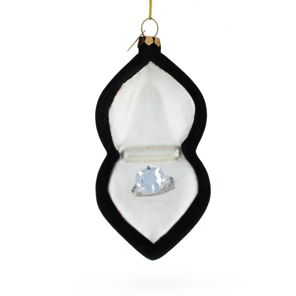 Radiant Diamond Ring In Box Blown Glass Christmas Ornament  |   Love Love Love