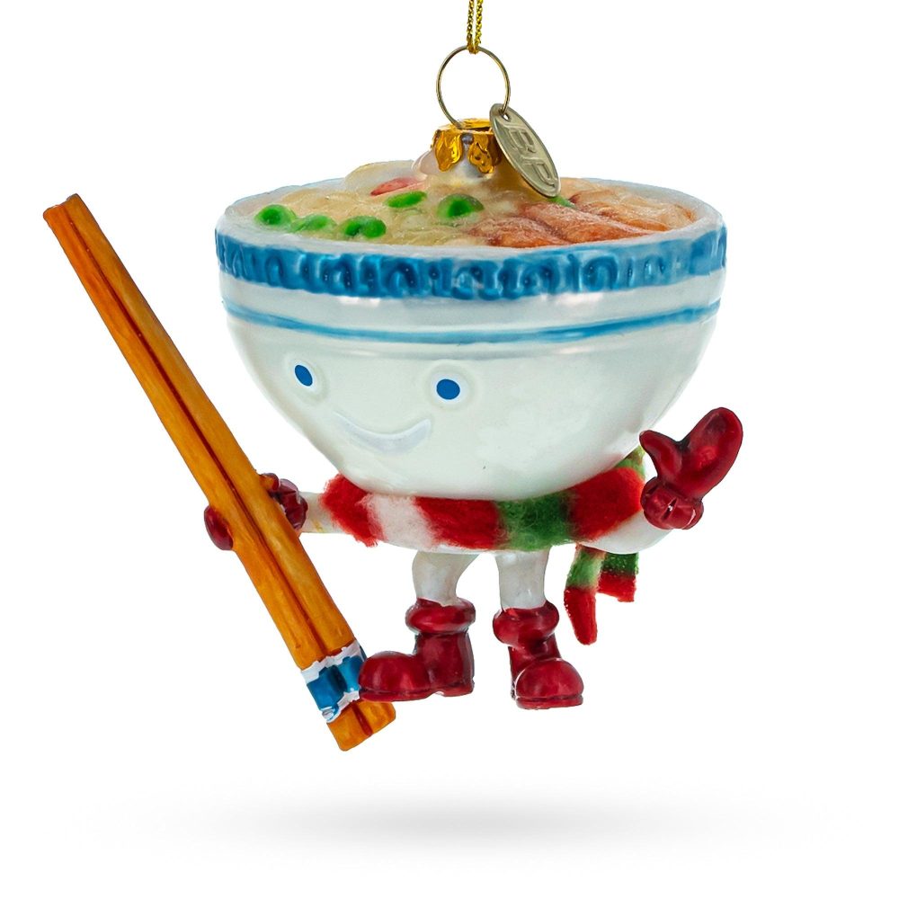 Ramen Bowl With Chopsticks Blown Glass Christmas Ornament  |   Food Food Food