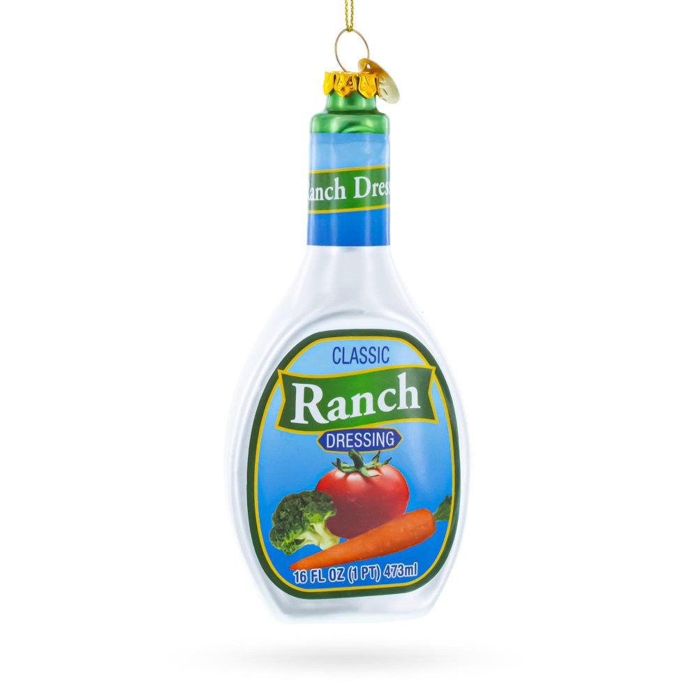 Ranch Dressing Bottle Blown Glass Christmas Ornament  |   Food Food Food