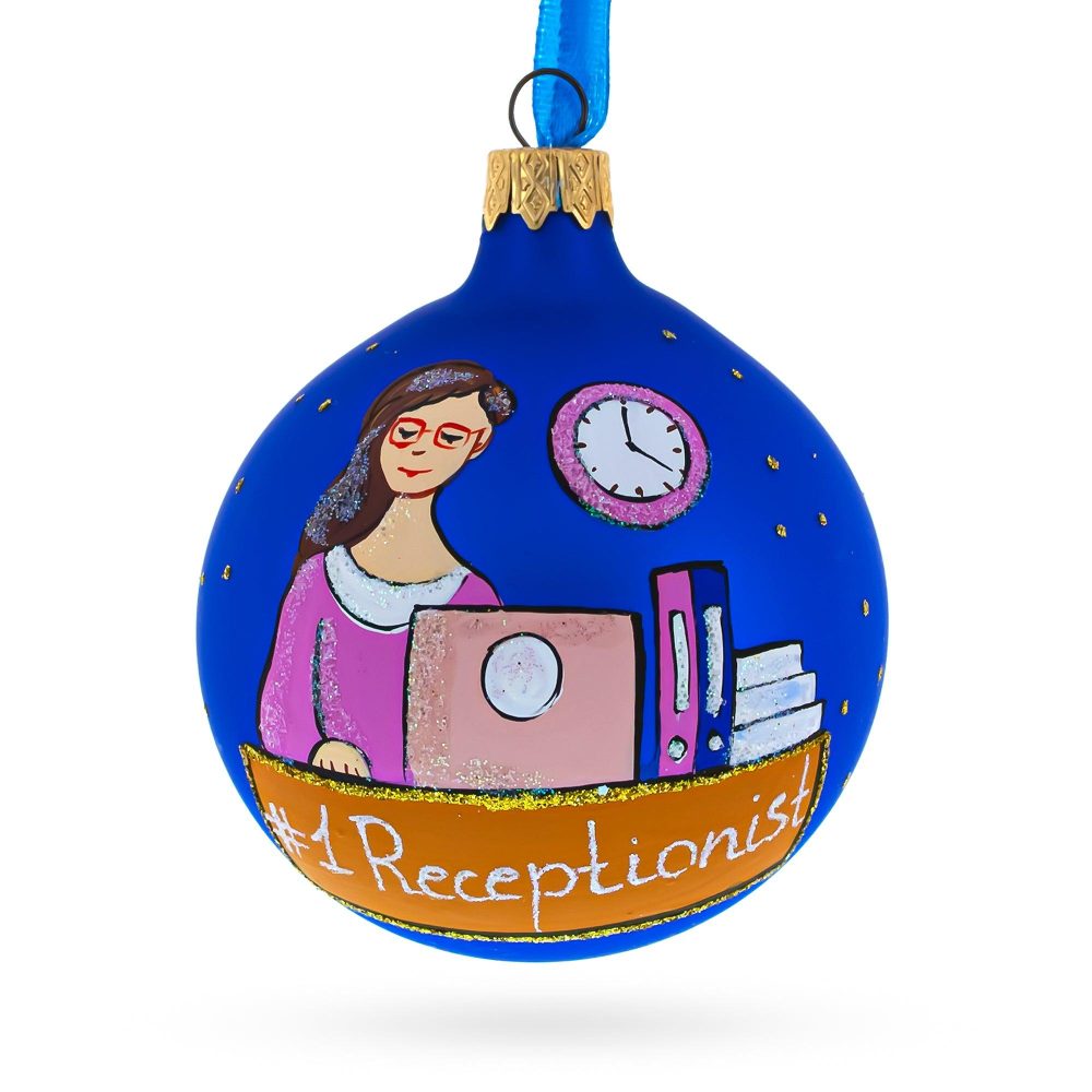 Receptionist Office Secretary Blown Glass Ball Christmas Ornament 3.25 Inches  |   Occupations Occupations Occupations