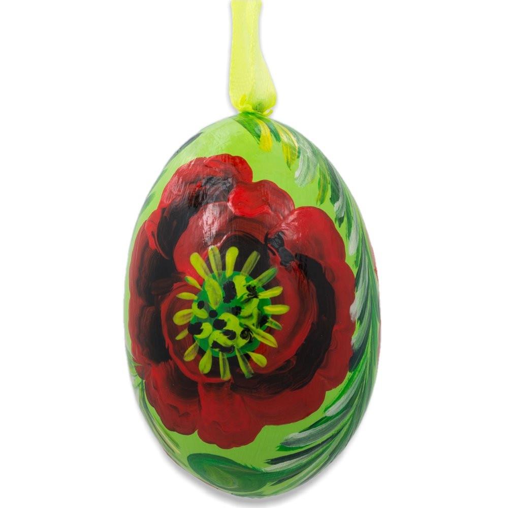 Red Flowers On Green Wooden Egg Easter Ornament 3 Inches  |   Egg Ornaments Egg Ornaments Egg Ornaments