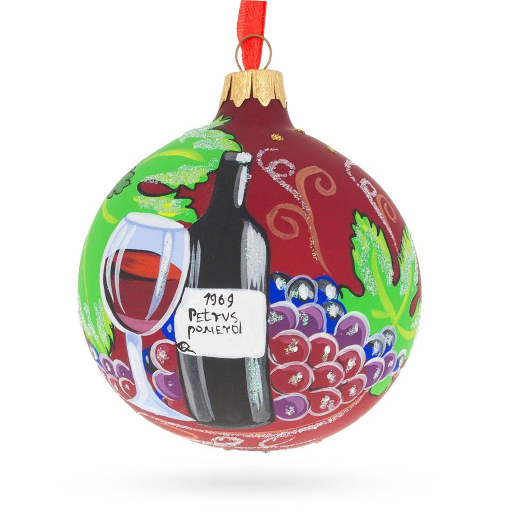 Red Wine Bottle Blown Glass Ball Christmas Ornament 3.25 Inches  |   Food Food Food