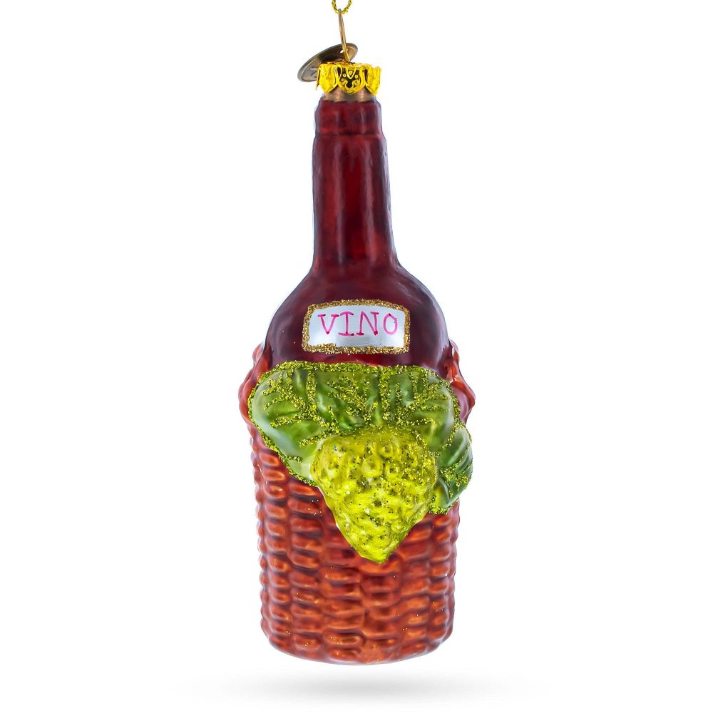 Red Wine Bottle Blown Glass Christmas Ornament  |   Food Food Food