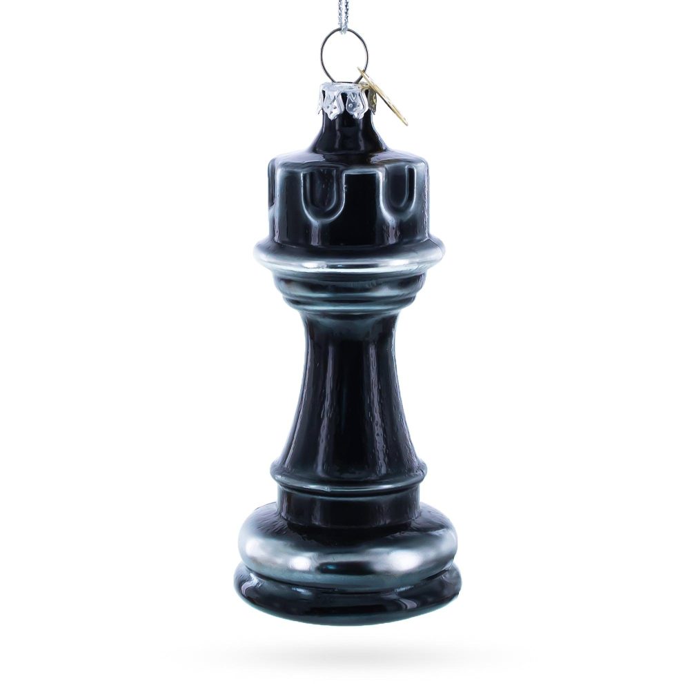 Regal Chess Black Rook (Castle) Glass Christmas Ornament  |   Hobby Hobby Hobby